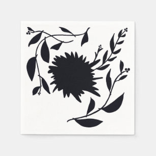Servilleta De Papel Flor tropical, abstracta en negro sobre blanco