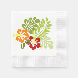 Servilleta De Papel Flor Tropical Deja Al Naranja Rojo Hibiscus Hawaii