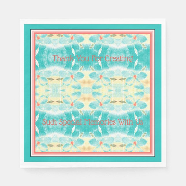 Servilleta De Papel Flor turquesa con estampado (Anverso)