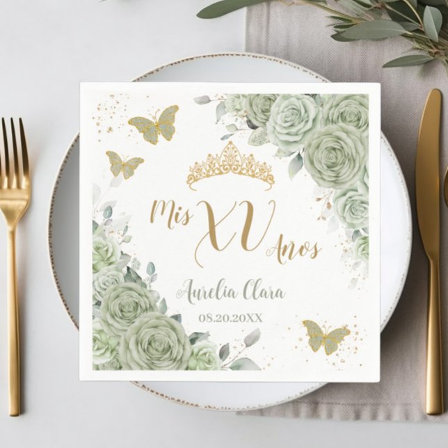 Servilleta De Papel Flor verde sabio Quinceanera Mariposas de cumpleañ (Subido por el creador)