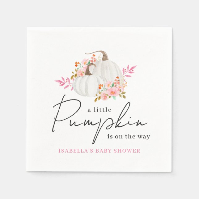 Servilleta De Papel Flora acuarela Pequeña Calabaza Baby Shower (Anverso)