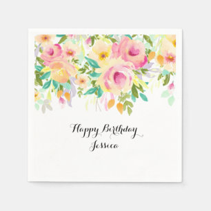 Servilleta De Papel Flora acuática rosa y amarilla bonito