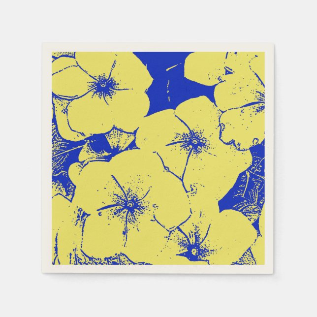 Servilleta De Papel Flora azul tropical amarilla (Anverso)