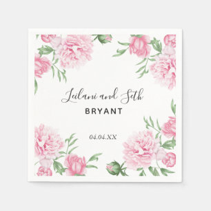 Servilleta De Papel Flora de peonía rosada acuarela   Boda Napkins