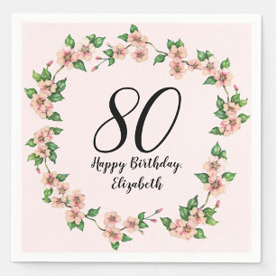 Servilleta De Papel Floral 80 cumpleaños bonito rosa rubor