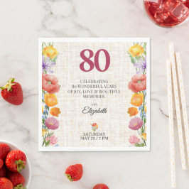 Servilleta De Papel Floral 80th Birthday Party - Chic Linen Garden