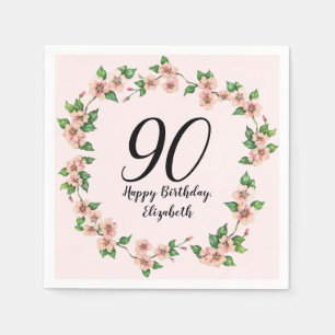 Servilleta De Papel Floral 90 cumpleaños bonito rosa rubor