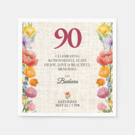 Servilleta De Papel Floral 90th Birthday Party - Chic Linen Garden