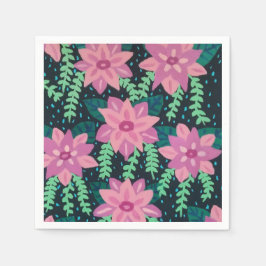 Servilleta De Papel Floral abstracta rosa y verde