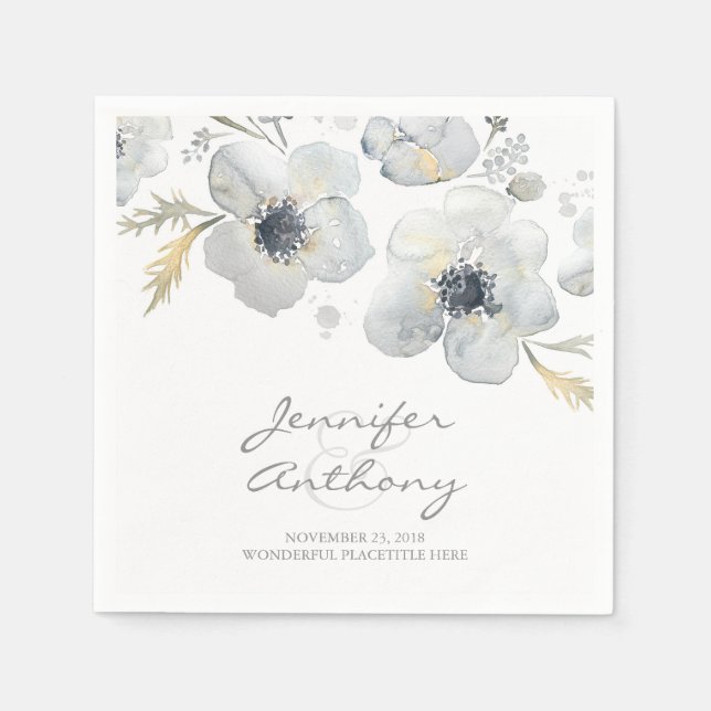 Servilleta De Papel Floral acuarela Anemones Bouquet Boda (Anverso)