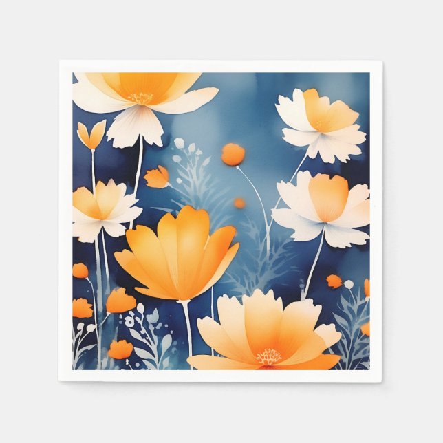 Servilleta De Papel Floral acuarela audaz Naranja (Anverso)