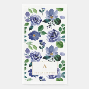 Servilleta De Papel Floral Acuarela Azul Marino Rústico
