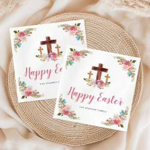Servilleta De Papel Floral acuarela Cruz religiosa Feliz Pascua