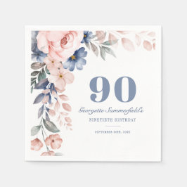 Servilleta De Papel Floral acuarela Dusty Blue Pink 90 cumpleaños