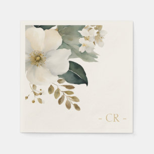 Servilleta De Papel Floral acuarela Foliage Iniciales Ecru Natural