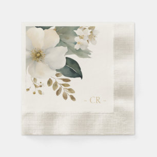 Servilleta De Papel Floral acuarela Foliage Iniciales Naturales
