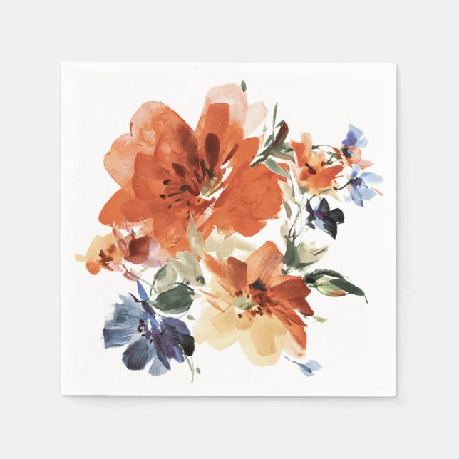 Servilleta De Papel Floral acuarela naranja y azul (Anverso)