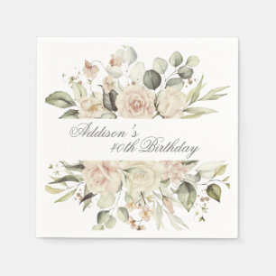 Servilleta De Papel Floral acuarela Nombre Botánico Elegante Cumpleaño
