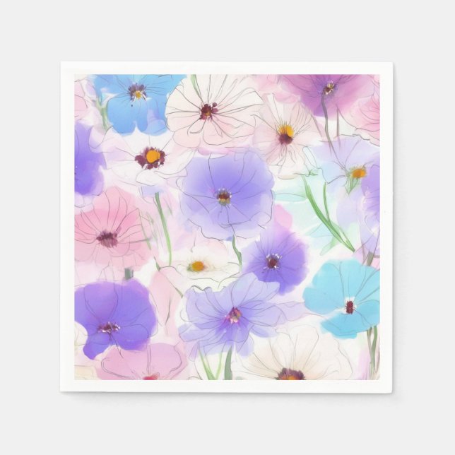 Servilleta De Papel Floral Acuarela Pastel  (Anverso)