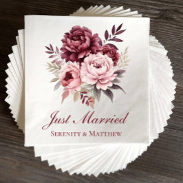 Servilleta De Papel Floral acuarela Peony recién casado Boda