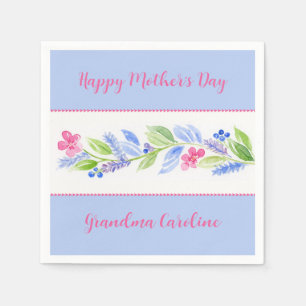 Servilleta De Papel Floral Acuarela Pintada a Mano NOMBRE Madre Azul