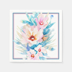 Servilleta De Papel Floral acuarela rosa y azul