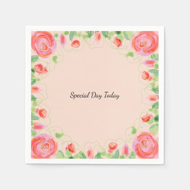 Servilleta De Papel Floral artística en rosa (Anverso)