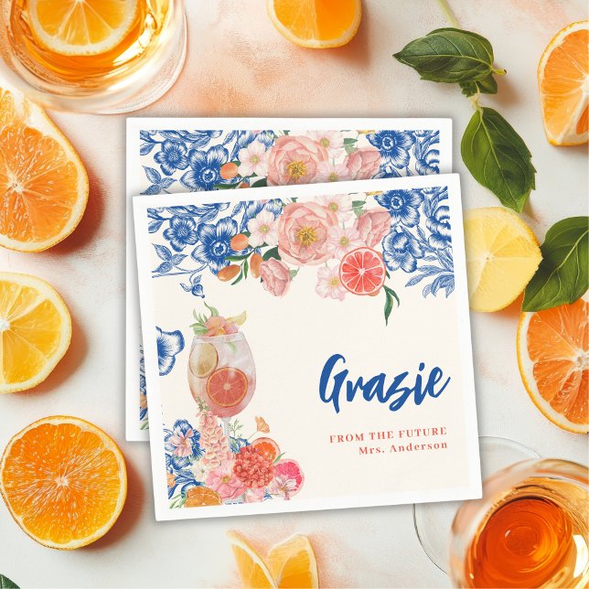 Servilleta De Papel Floral azul Amore Bridal Shower grazie (Subido por el creador)