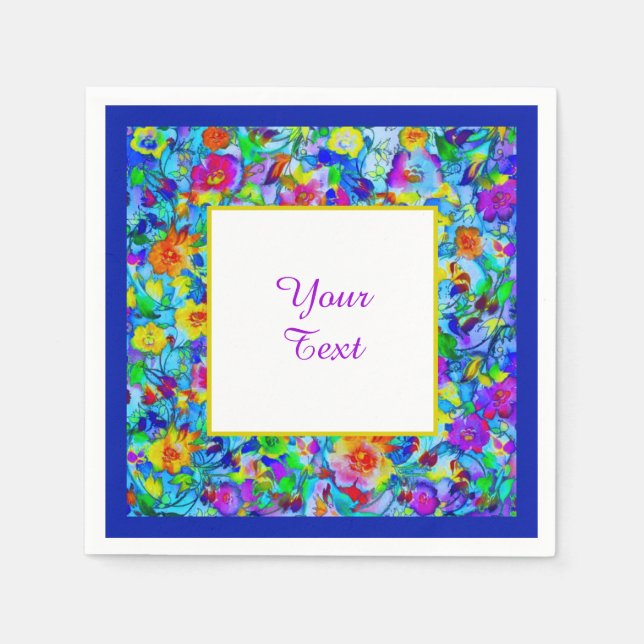Servilleta De Papel Floral azul brillante (Anverso)