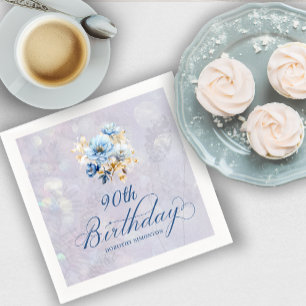 Servilleta De Papel Floral azul de color blanco 90 cumpleaños