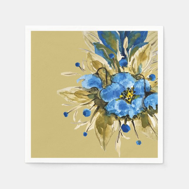 Servilleta De Papel Floral azul moderna de campo (Anverso)