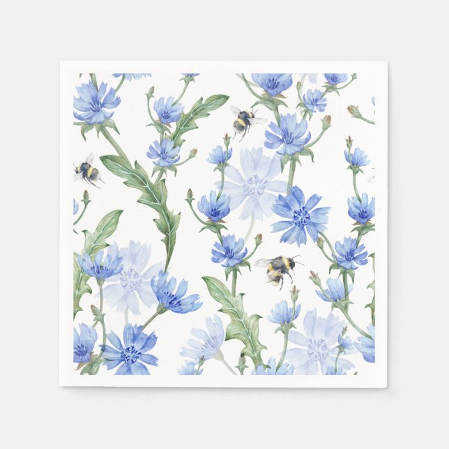 Servilleta de papel floral azul, regadera de boda  (Anverso)