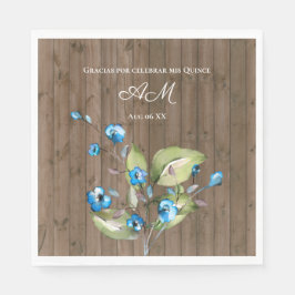 Servilleta De Papel Floral azul ruso gracias por festín mis quince