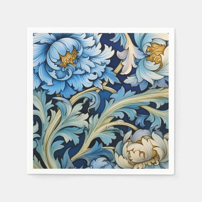 Servilleta De Papel Floral azul y blanca (Anverso)