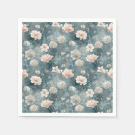 Servilleta de papel floral azul y rubor vintage