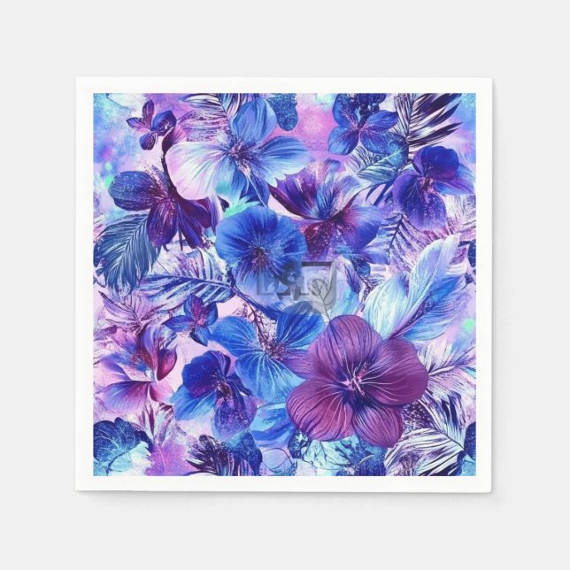 Servilleta De Papel Floral azul y violeta (Anverso)