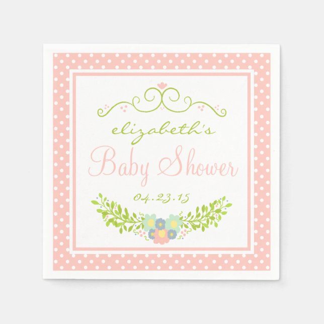 Servilleta De Papel Floral Baby Shower Peach (Anverso)