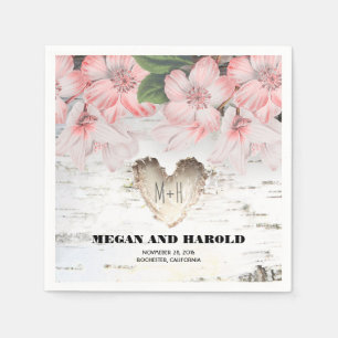 Servilleta De Papel Floral Birch Heart Rustic Country Wedding