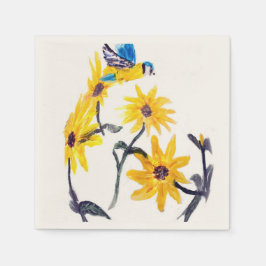 Servilleta De Papel Floral Bird Art Yellow Sunflowers