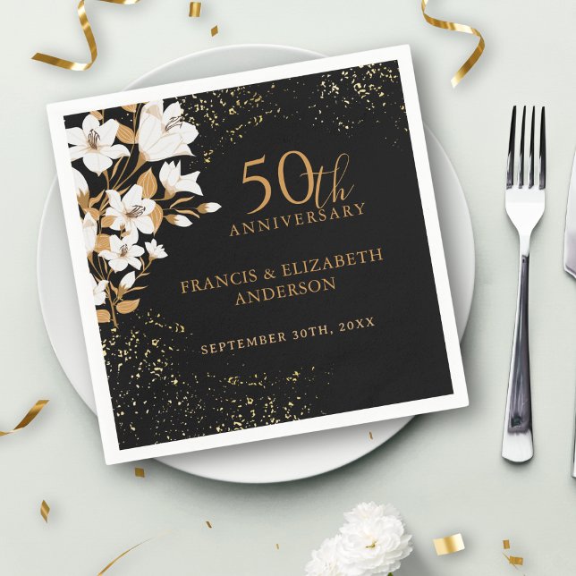 Servilleta De Papel Floral Black Gold 50° aniversario Boda (Subido por el creador)