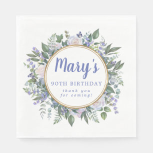 Servilleta De Papel Floral blanca azul 90 cumpleaños Gracias