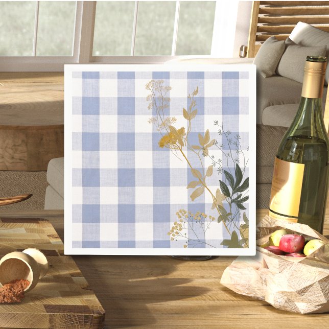 Servilleta De Papel Floral blanca azul Gingham Plaid Country Farmhouse (Subido por el creador)