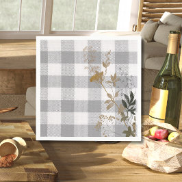 Servilleta De Papel Floral blanca gris Gingham Plaid Country Farmhouse