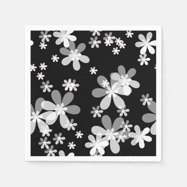 Servilleta De Papel floral blanca negra (Anverso)