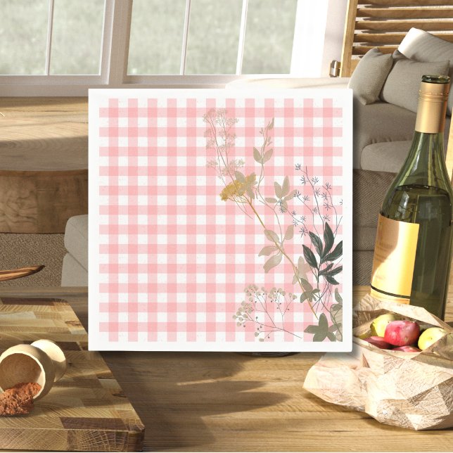 Servilleta De Papel Floral blanca rosa Gingham Plaid Country Farmhouse (Subido por el creador)