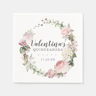 Servilleta De Papel Floral blanca rosa Quinceanera