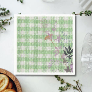 Servilleta De Papel Floral blanca verde Gingham Plaid Country Farmhous