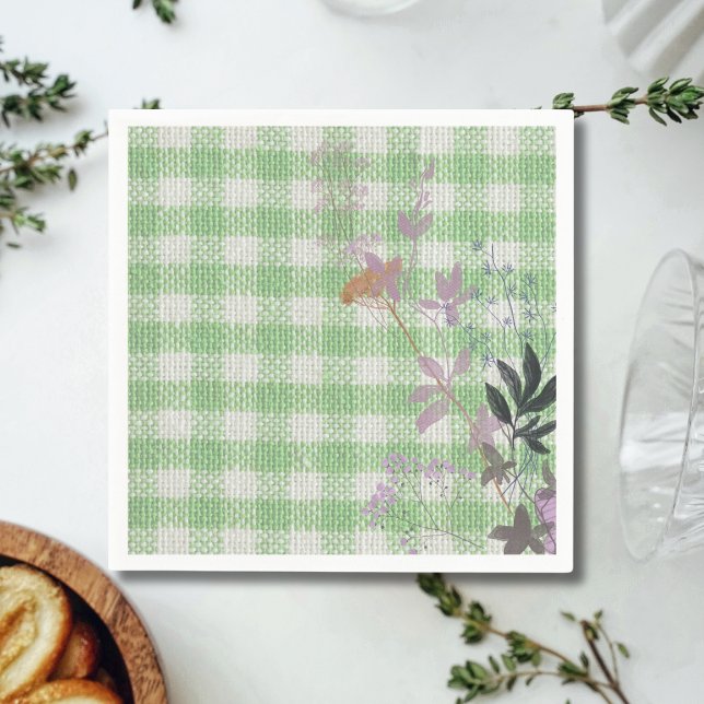 Servilleta De Papel Floral blanca verde Gingham Plaid Country Farmhous (Subido por el creador)