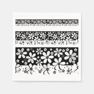 Servilleta De Papel Floral blanca y negra