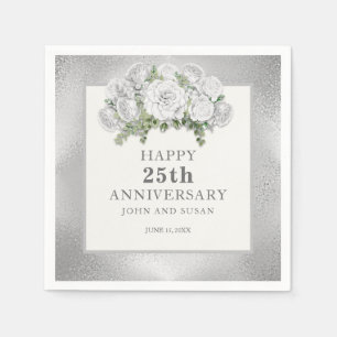 Servilleta De Papel Floral Blanco Plateado 25º Aniversario de Boda